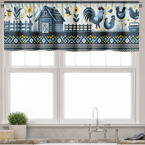 Ambesonne Farmhouse Valance Pack of 2, Modern Scandi Floral Barn, 42"X12", Sea Blue Mustard Coconut