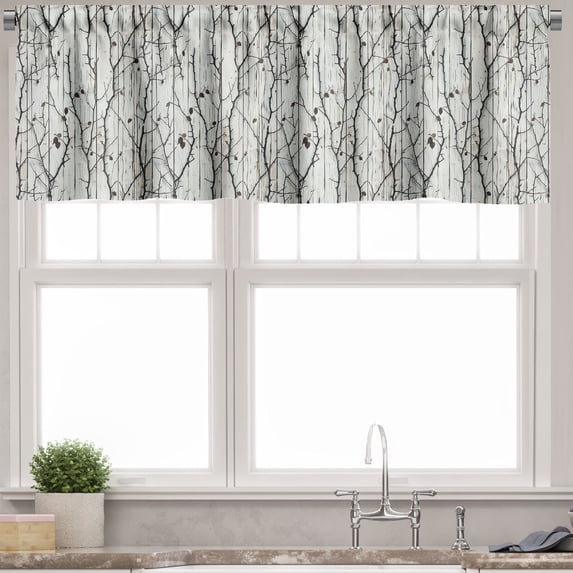 Ambesonne Farmhouse Window Valance, Autumnal Tree Branches, 54" X 18", Off White Dark Brown