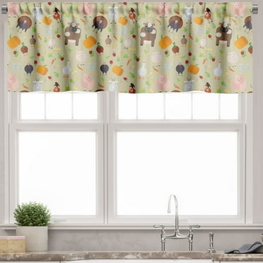 Ambesonne Farmhouse Window Valance, Cartoon Barnyard Crop, 54" X 18", Multicolor