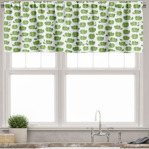 Ambesonne Farming Valance Pack of 2, Cabbage Lettuce Graphic, 54"X18", Fern Green White