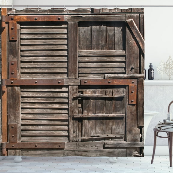 Ambesonne Farmland Shower Curtain, Wooden Italian Door, 69"Wx75"L, Umber Brown