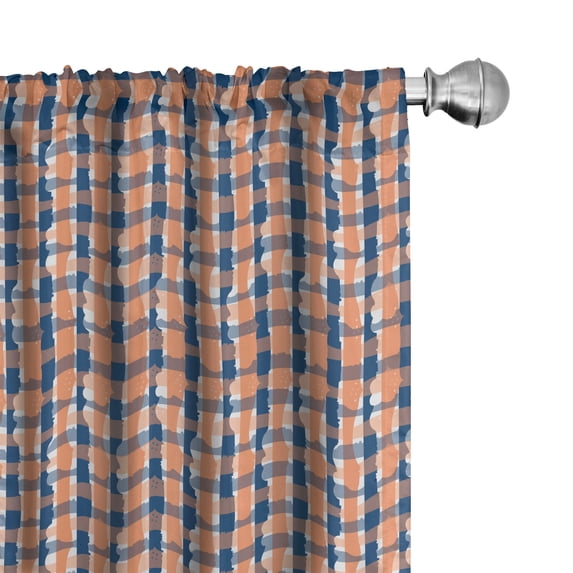 Ambesonne Fashion Window Curtains, Checkered Brushstrokes Art, Each 28" W x 84" L, Dark Peach Night Blue