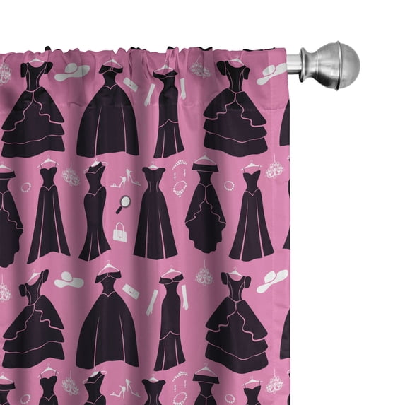 Ambesonne Fashion 4-Panel Curtains, Cocktail Dresses Ball Gowns, 56"x95", Pink Dark Chestnut Brown