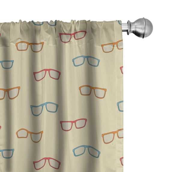 Ambesonne Fashion Window Curtains, Hand-Drawn Colorful Glasses, Each 28" W x 95" L, Dark Coral and Cadet Blue