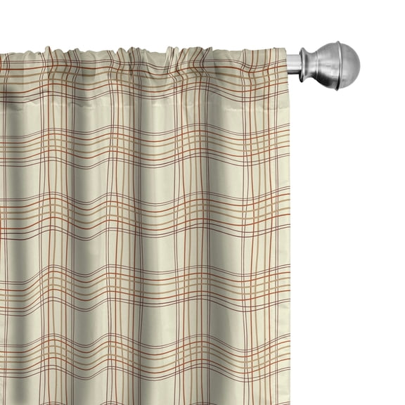 Ambesonne Fashion Window Curtains, Modern Lines Tartan Art, Each 28" W x 84" L, Pale Yellow Warm Taupe
