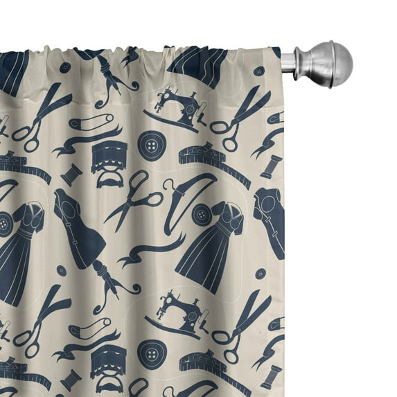 Ambesonne Fashion 4-Panel Curtains, Sewing Atelier Silhouette, 56"x95", Beige Dark Violet Blue