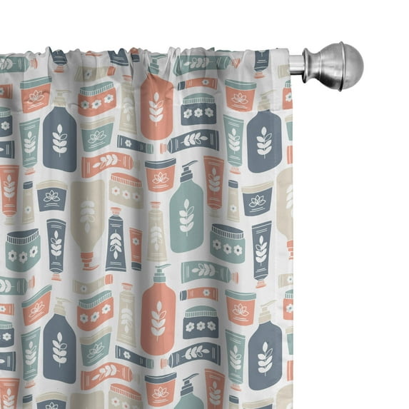 Ambesonne Fashion Window Curtains, Various Cosmetics Pattern, Each 28" W x 84" L, Salmon Purpleblue and White