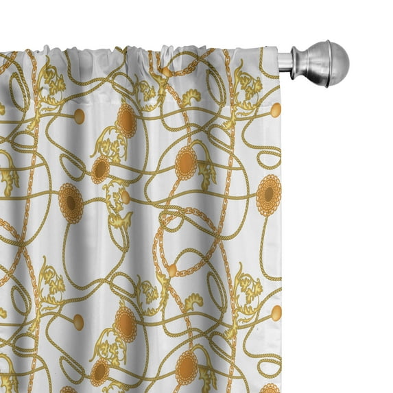 Ambesonne Fashion Window Curtains, Vintage Chain Print Art, Each 28" W x 63" L, Dark Orange Pastel Yellow