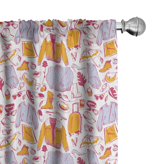 Ambesonne Fashion Window Curtains, Winter Clothes Motifs Art, Each 28" W x 84" L, Dark Yellow Pastel Purple
