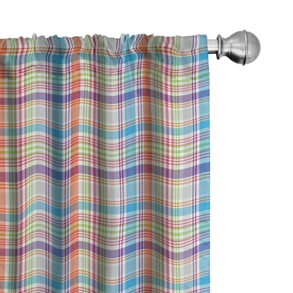 Ambesonne Fashion Curtains, Colorful Plaid Ornament, Pair of 28"x95", Dark Coral Blue and Green