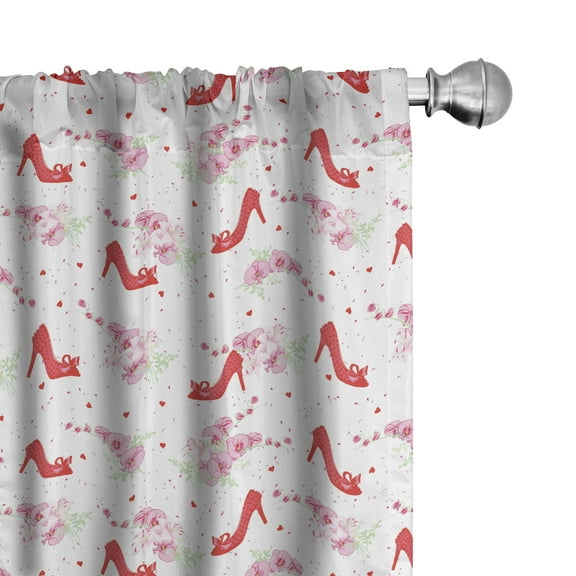 Ambesonne Fashion Curtains, Fashion High Heels Flowers, Pair of 28"x84", Red White