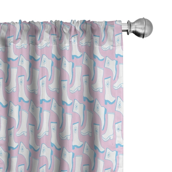 Ambesonne Fashion Curtains, Floral Pattern Rain Boots, Pair of 28"x63", Soft Pink Deep Sky Blue