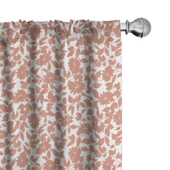 Ambesonne Fashion Curtains, Flower Leaf Silhouettes, Pair of 28"x84", Coral White