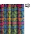 thumbnail image 1 of Ambesonne Fashion Curtains, Multicolored Plaid Ornament, Pair of 28"x84", Magenta Apple Green, 1 of 3