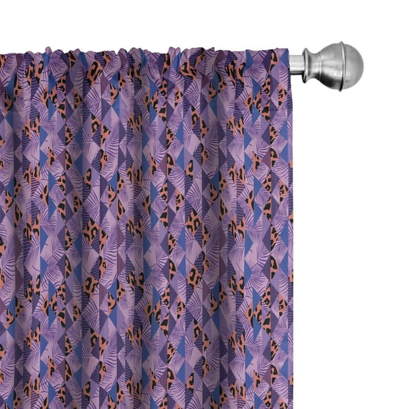 Ambesonne Fashion Curtains, Wild Cat Skin Triangles Art, Pair of 28"x63", Violet Persian Blue
