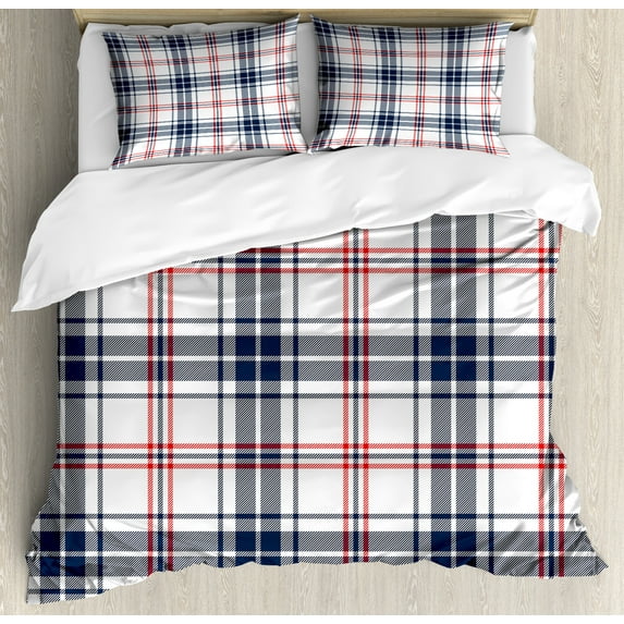 Ambesonne Fashion Duvet Cover Sets, English Tartan Motif, 2-King, Violet Blue Orange White