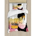 thumbnail image 1 of Ambesonne Fashion Duvet Cover Sets, Retro Lady Sketch Art, 2-Twin, Orange Black Pink, 1 of 3
