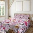 thumbnail image 1 of Ambesonne Fashion Emoji Fitted & Top Sheet Set with Shams, Lady Hearts Flowers, Blush Hot Pink White, 1 of 5
