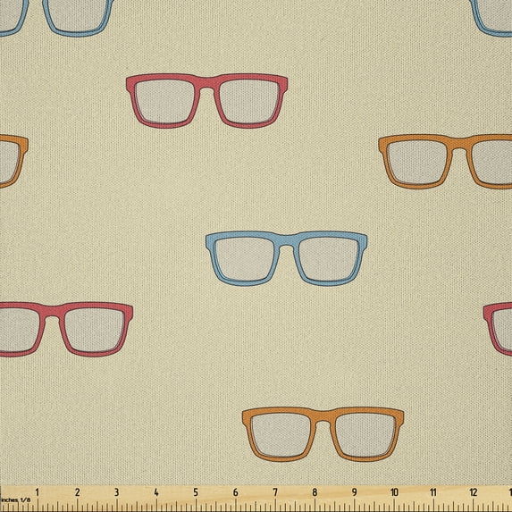Ambesonne Fashion Fabric by the Yard Microfiber, Hand-Drawn Colorful Glasses, 3 Yards, Dark Coral and Cadet Blue