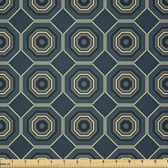 Ambesonne Fashion Fabric by the Yard Microfiber, Overlapping Hexagons Plot, 2 Yards, Dark Slate Blue Pale Grey