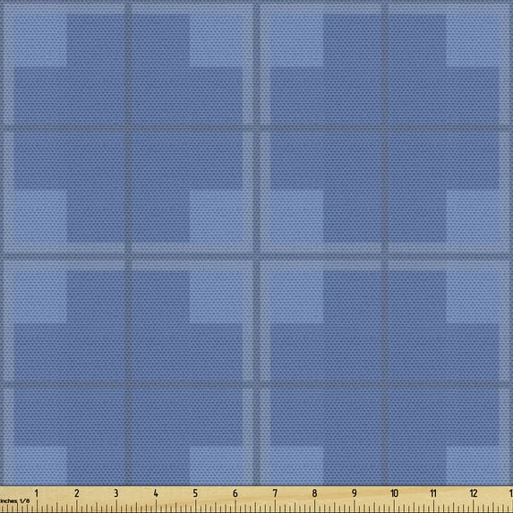 Ambesonne Fashion Fabric by the Yard Upholstery, Checkered Lines Ornament, 1 Yard, Slate Blue and Pale Teal