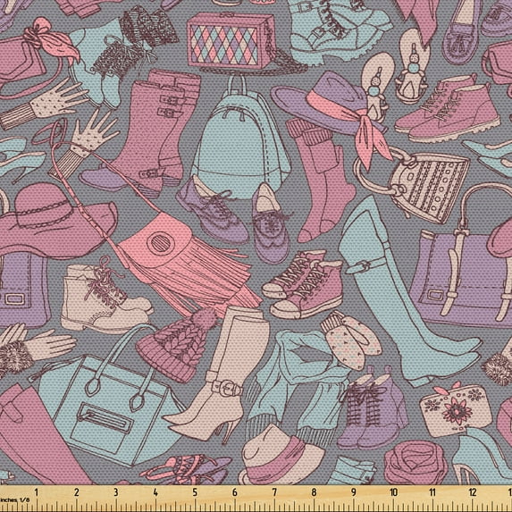 Ambesonne Fashion Fabric by the Yard Upholstery, Clothe and Accessory Motif, 10 Yards, Grey Teal and Multicolor