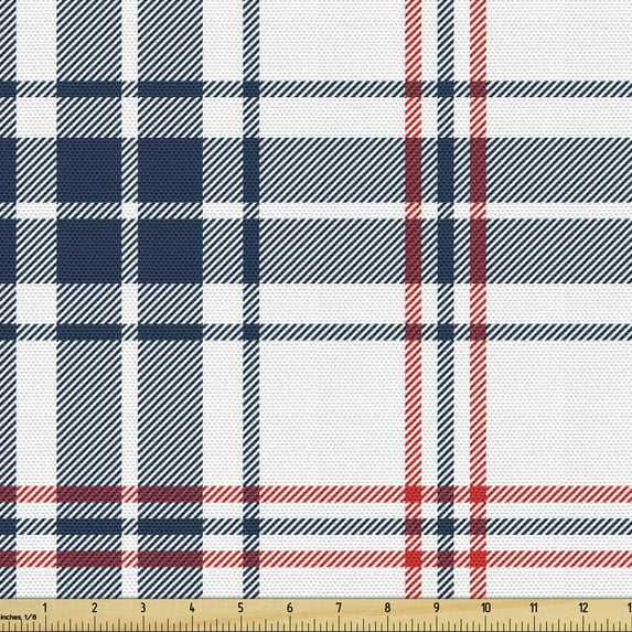 Ambesonne Fashion Fabric by the Yard Upholstery, English Tartan Motif, 5 Yards, Violet Blue Orange White