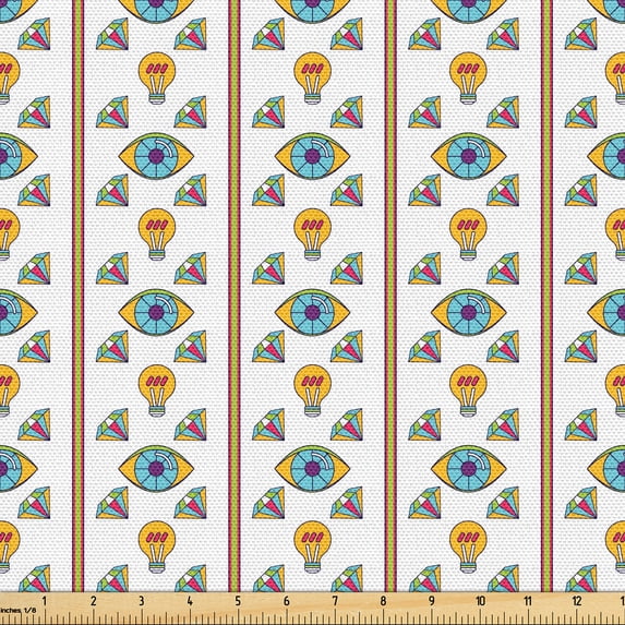 Ambesonne Fashion Fabric by the Yard Upholstery, Eyes Diamonds Lamps Art, 3 Yards, Earth Yellow and Turquoise