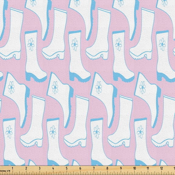 Ambesonne Fashion Fabric by the Yard Upholstery, Floral Pattern Rain Boots, 1 Yard, Soft Pink Deep Sky Blue