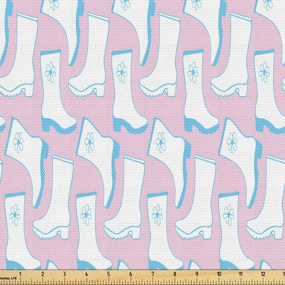 Ambesonne Fashion Fabric by the Yard Upholstery, Floral Pattern Rain Boots, 3 Yards, Soft Pink Deep Sky Blue
