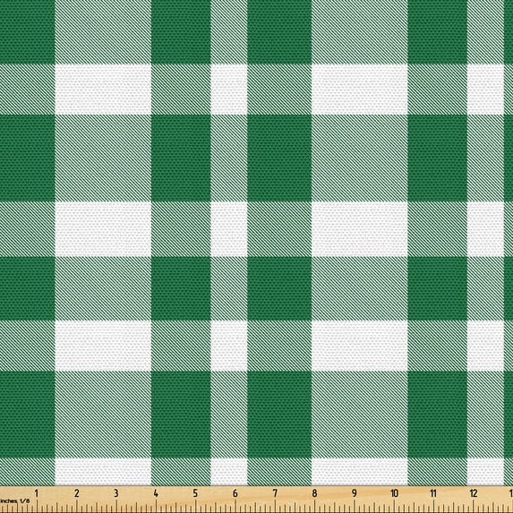 Ambesonne Fashion Fabric by the Yard Upholstery, Greenish Gingham Plaid Art, 1 Yard, Forest Green White