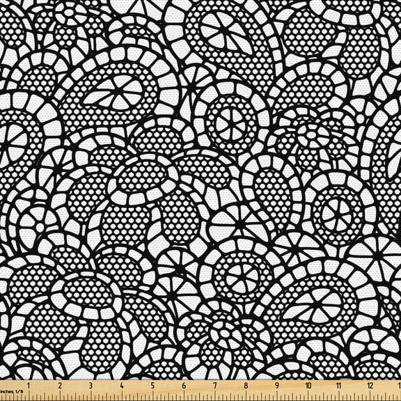 Ambesonne Fashion Fabric by the Yard Upholstery, Lace Pattern Floral Shapes, 1 Yard, White and Charcoal Grey
