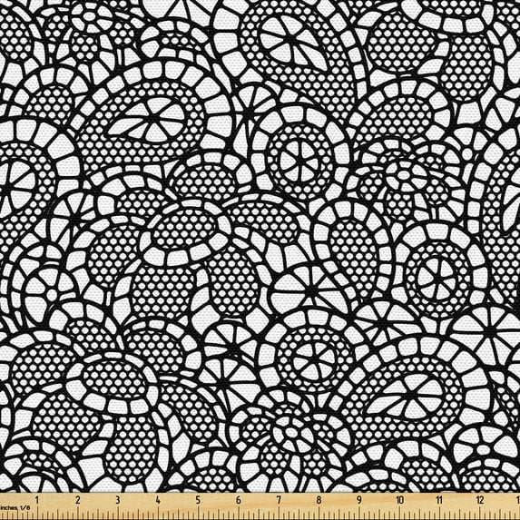 Ambesonne Fashion Fabric by the Yard Upholstery, Lace Pattern Floral Shapes, 1 Yard, White and Charcoal Grey