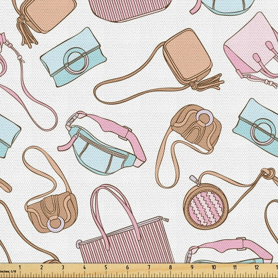 Ambesonne Fashion Fabric by the Yard Upholstery, Lady Handbags Accessories, 3 Yards, Pastel Brown Soft Blue