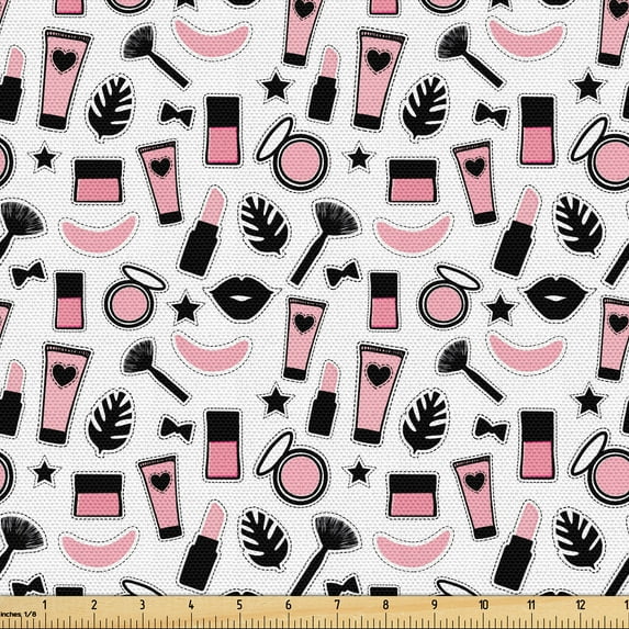 Ambesonne Fashion Fabric by the Yard Upholstery, Monstera Blushy Pattern, 1 Yard, Pale Pink and Charcoal Grey