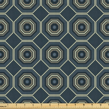 Ambesonne Fashion Fabric by the Yard Upholstery, Overlapping Hexagons Plot, 3 Yards, Dark Slate Blue Pale Grey