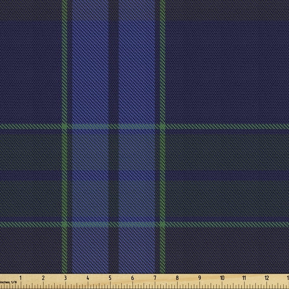 Ambesonne Fashion Fabric by the Yard Upholstery, Plaid Rectangle Abstract, 3 Yards, Dark Night Blue Green