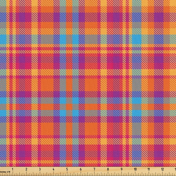 Ambesonne Fashion Fabric by the Yard Upholstery, Scottish Plaid Ornament Art, 5 Yards, Dark Coral Burnt Sienna