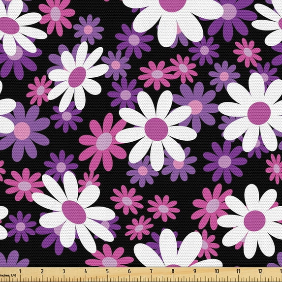 Ambesonne Fashion Fabric by the Yard Upholstery, Small and Big Chamomiles, 10 Yards, Pink and Charcoal Grey