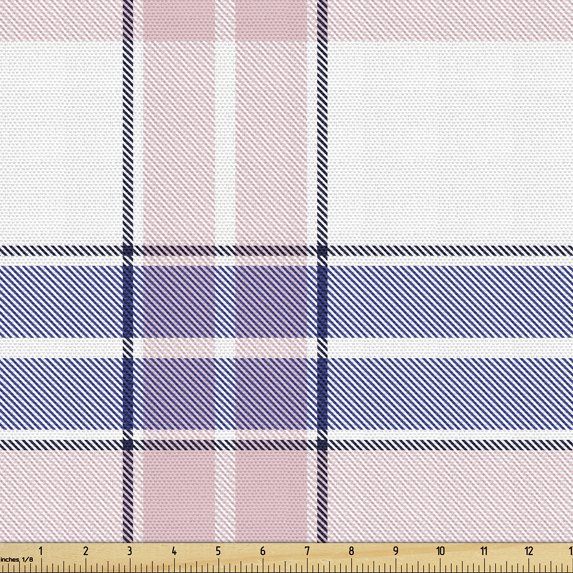 Ambesonne Fashion Fabric by the Yard Upholstery, Square Line Tattersall Art, 10 Yards, Pale Rose and Dark Lavender