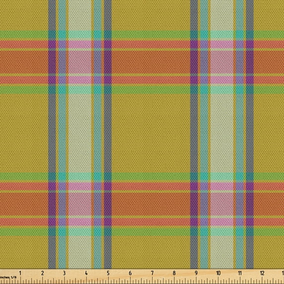 Ambesonne Fashion Fabric by the Yard Upholstery, Vintage Colorful Plaid Art, 10 Yards, Dark Yellow Amber and Quartz