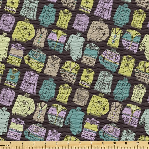 Ambesonne Fashion Fabric by the Yard Upholstery, Vintage Knitted Clothing, 1 Yard, Dark Brown Multicolor