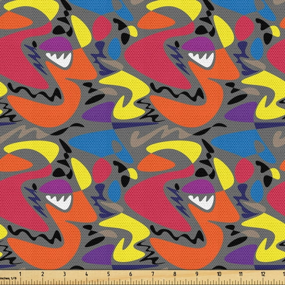 Ambesonne Fashion Fabric by the Yard Upholstery, Vintage Whimsical Motifs, 5 Yards, Dark Coral Burnt Sienna