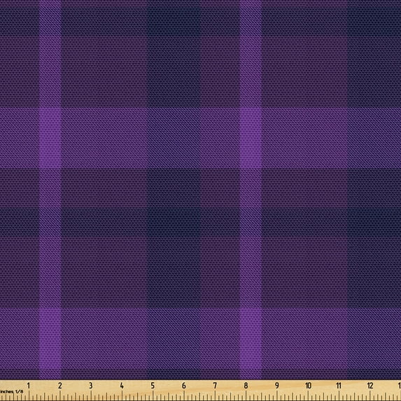 Ambesonne Fashion Fabric by the Yard Upholstery, Violet Madras Plaid Art, 5 Yards, Dark Indigo Purple