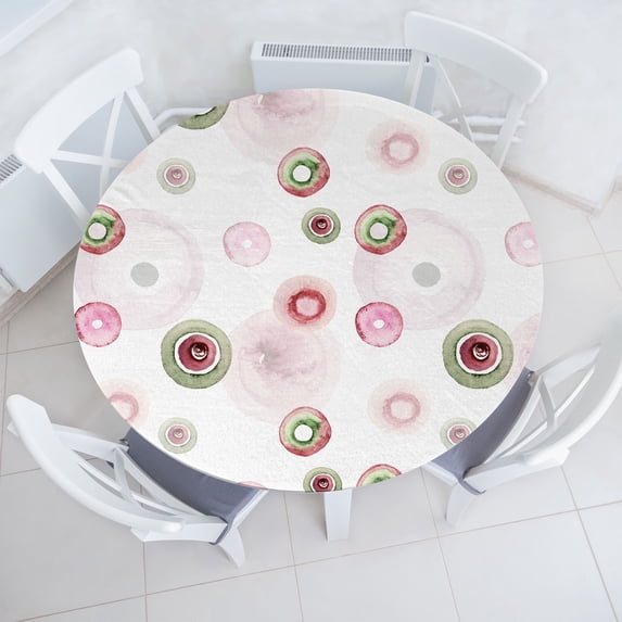 Ambesonne Fashion Fitted Round Tablecloth, Watercolor Circles Pattern, 56"- 60" Diameter, Soft Pink Pistachio Green