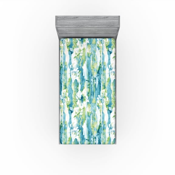 Ambesonne Fashion Fitted Sheet, Abstract Grungy Flowers Art, Twin XL Size, Dark Teal and Almond Green