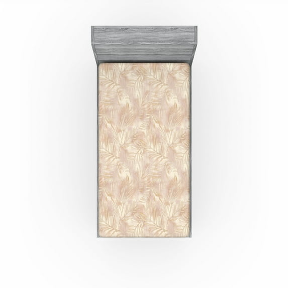 Ambesonne Fashion Fitted Sheet, Abstract Thin Leaves Art, Twin Size, Pale Mustard and Beige