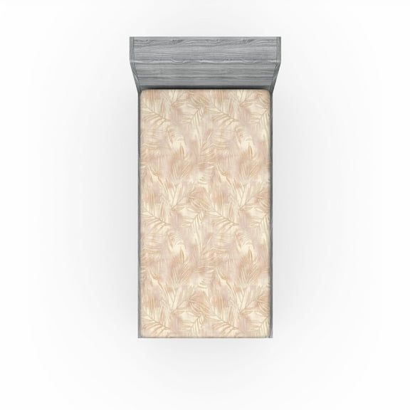 Ambesonne Fashion Fitted Sheet, Abstract Thin Leaves Art, Twin XL Size, Pale Mustard and Beige