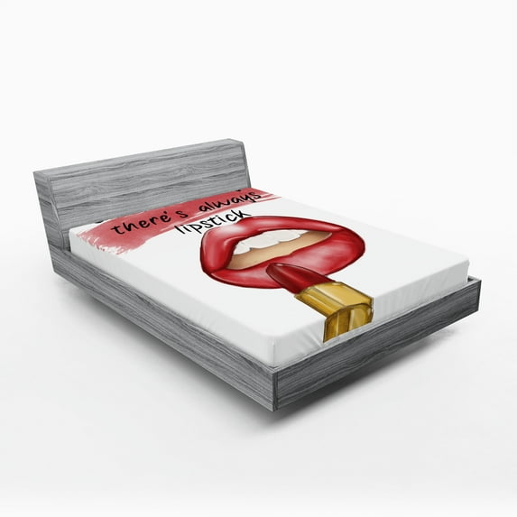 Ambesonne Fashion Fitted Sheet, Bad Day Make up Words Art, Full Size, White and Coral