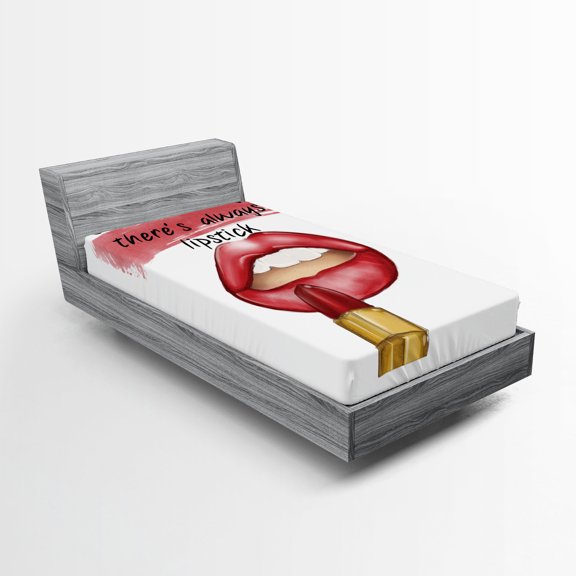 Ambesonne Fashion Fitted Sheet, Bad Day Make up Words Art, Twin Size, White and Coral